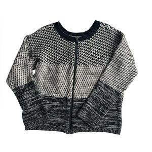 Weekend MaxMara Black and Cream Patterned Zip Cardigan Wool GUC Size M